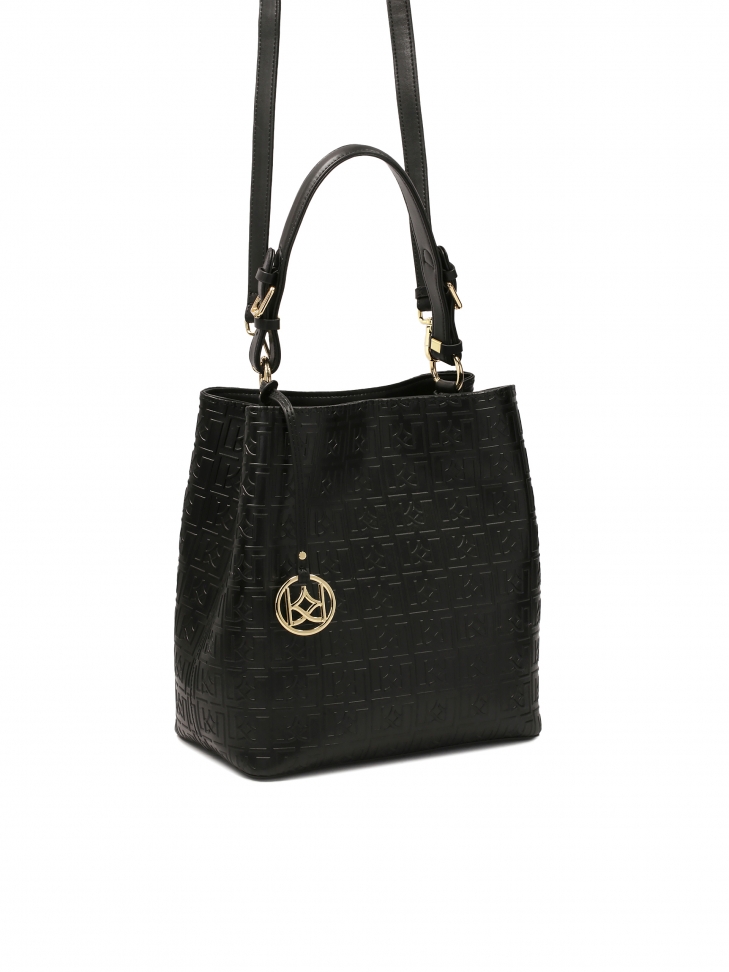 Czarna skórzana torebka z wypukłym wzorem