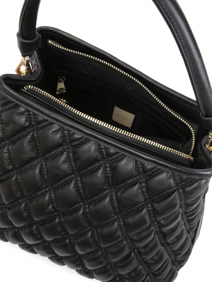 Duża pikowana torebka z miękkiej czarnej skóry