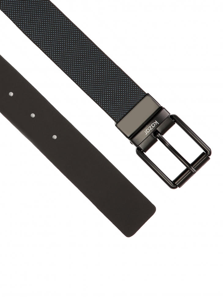 Dwustronny pasek męski z tłoczonej i gładkiej skóry