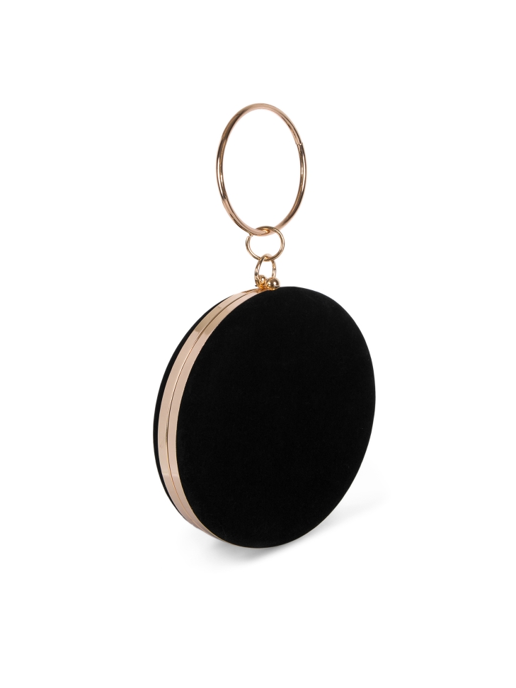 Oągła czarna torebka z obręczą do ręki