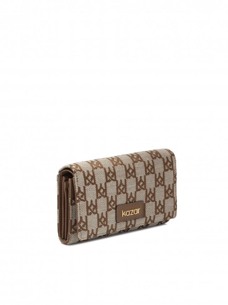 Wzorzysty portfel z tkaniny i skóry