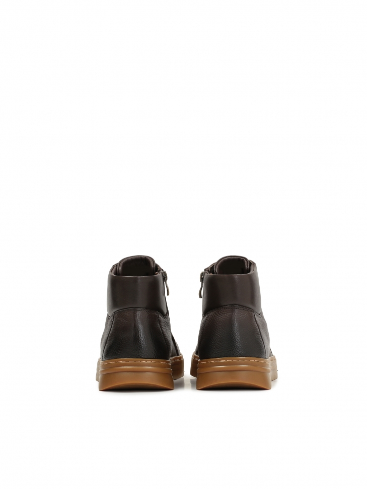 Skórzane brązowe sneakersy męskie za kostkę