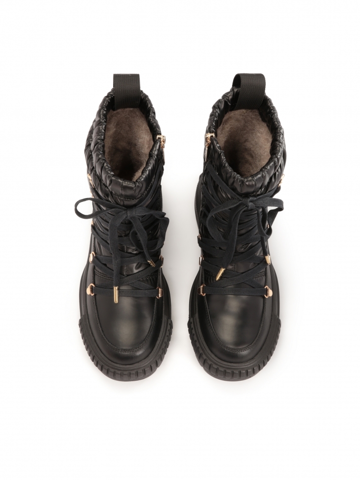 Czarne śniegowce z tkaniny i skóry licowej