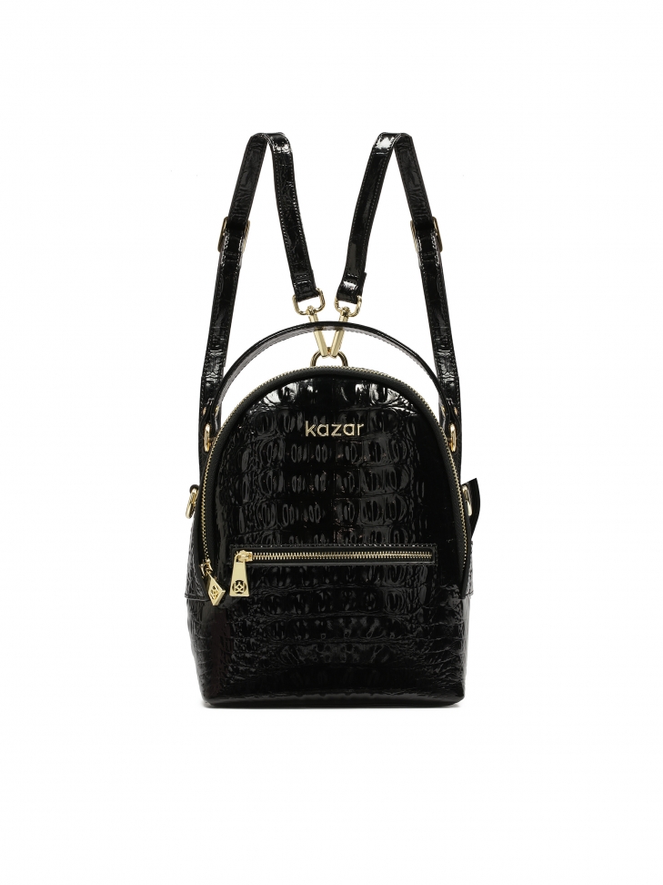 Lakierowany czarny plecak w zwierzęcy motyw