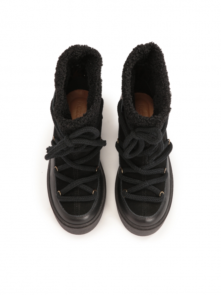 Czarne śniegowce z łączonych materiałów