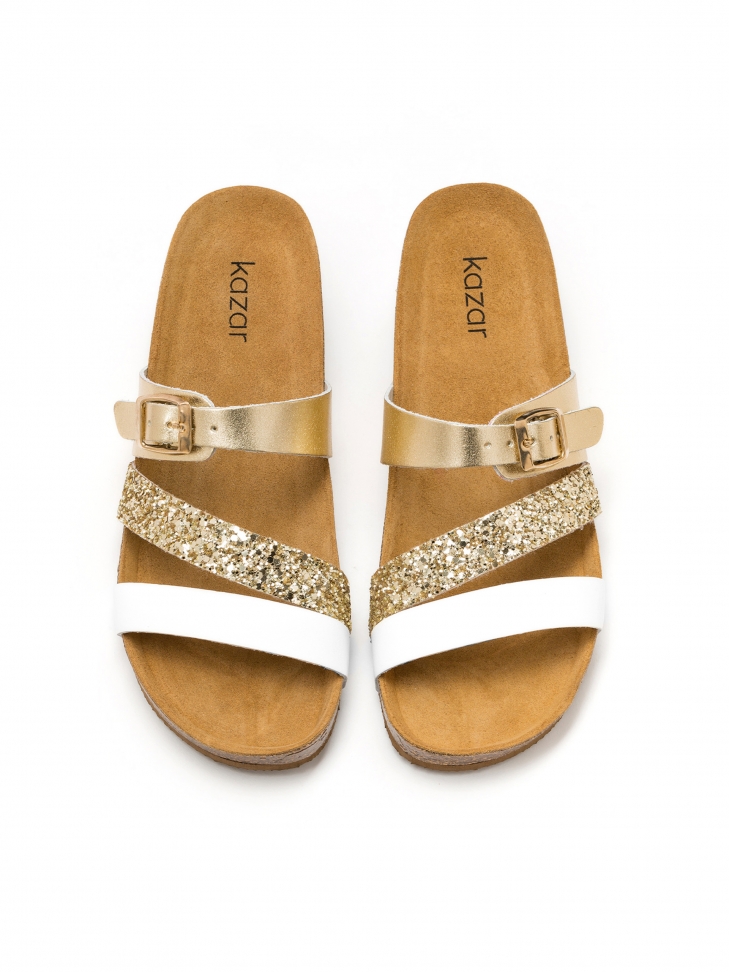 Złoto-białe klapki damskie