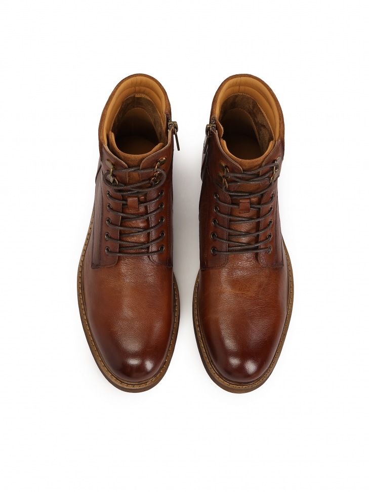 Brązowe trzewiki z gładkiej skóry i zamszu