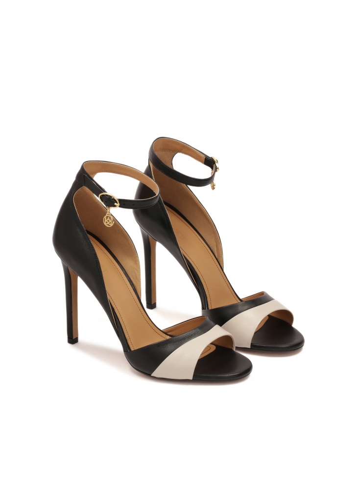 Czarno-beżowe sandały na obcasie