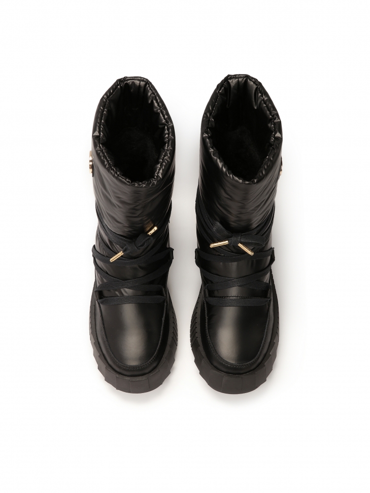 Ocieplane czarne śniegowce ze wsuwaną cholewką