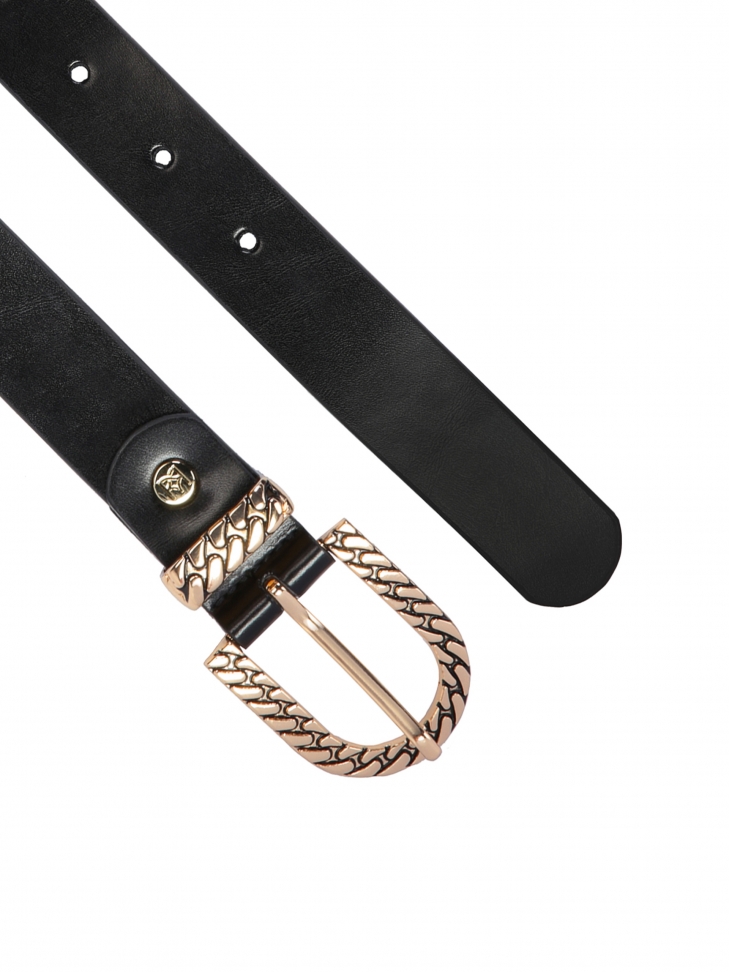 Czarny pasek damski ze zdobioną klamrą