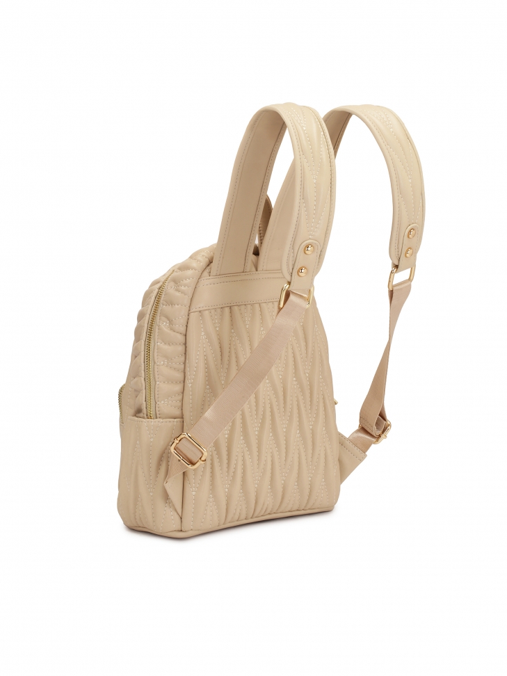 Pikowany beżowy plecak ze skóry