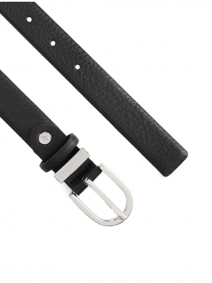 Czarny pasek z metalową i skórzaną szlufką