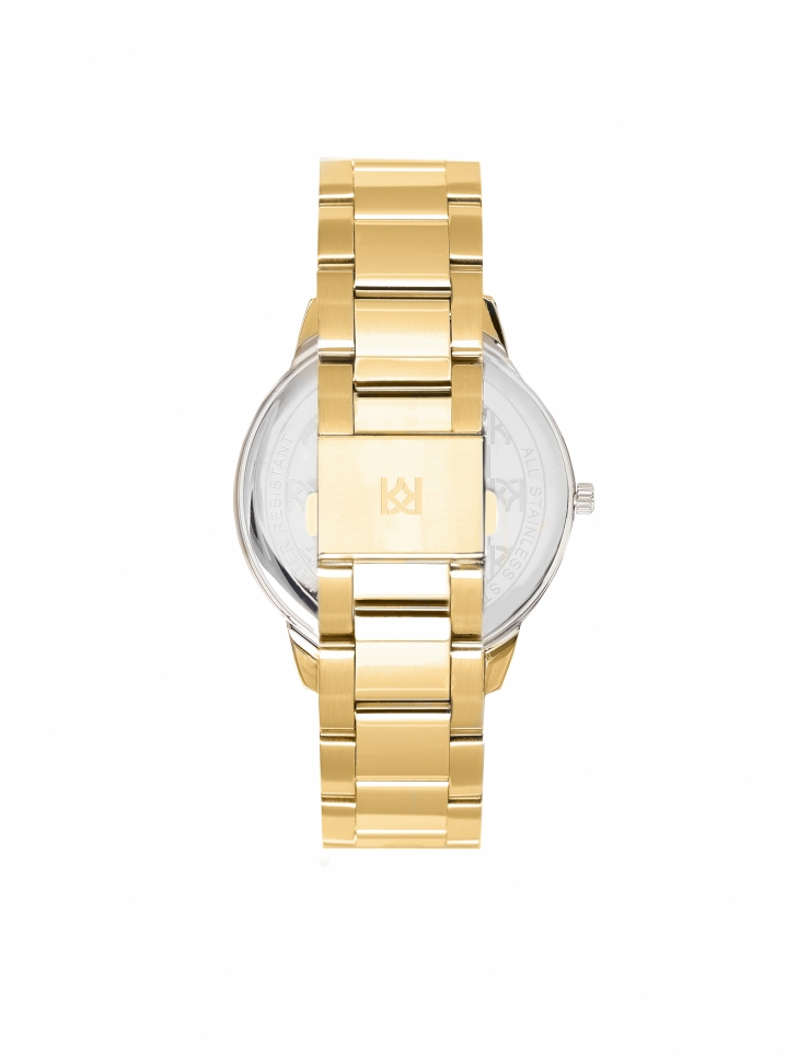 Złoty zegarek na bransolecie z zieloną tarczą