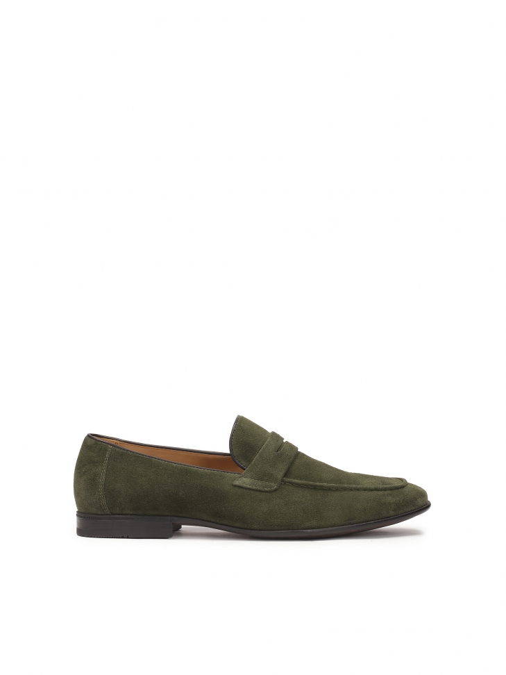 Zamszowe loafersy w khaki kolorze