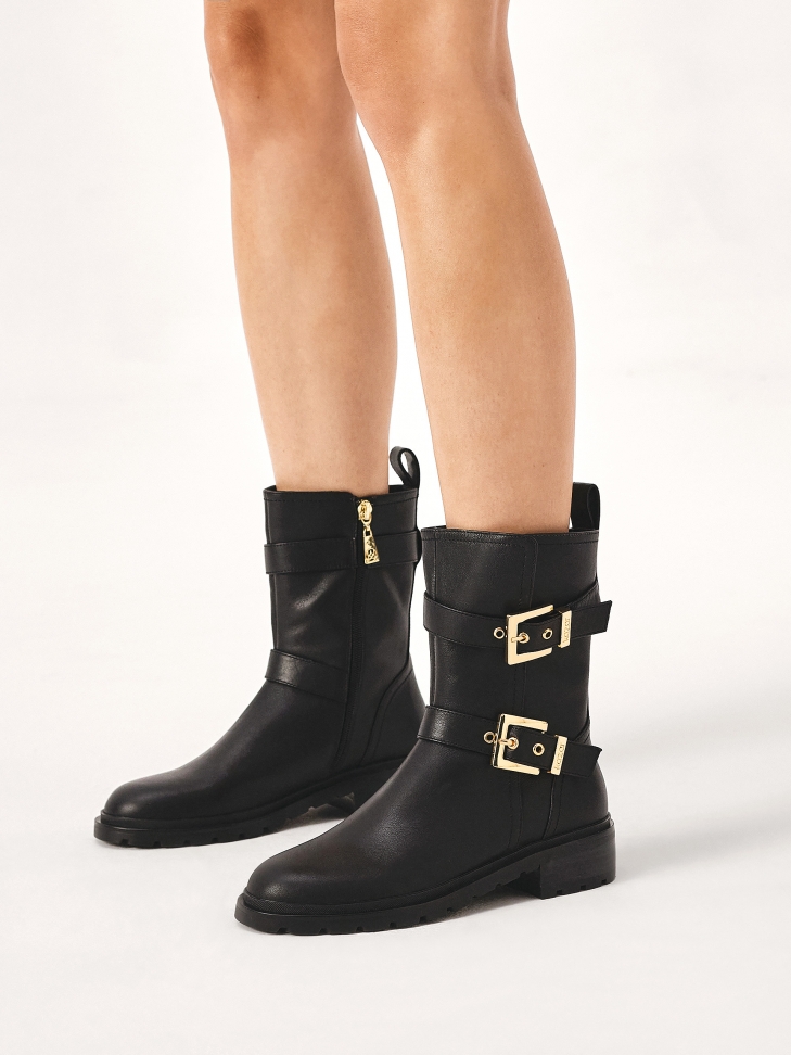 Czarne botki w stylu motocyklowym
