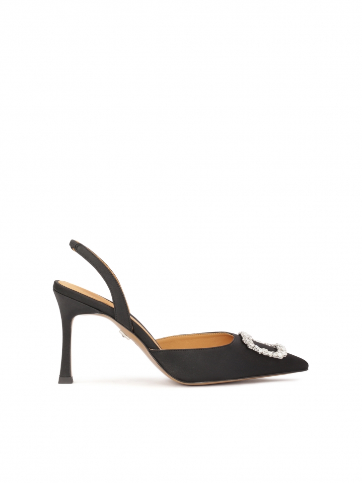 Czółenka z odytą piętą i biżuteryjną ozdobą