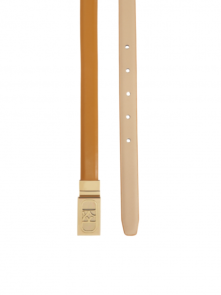 Beżowo-brązowy pasek dwustronny z pełną klamrą