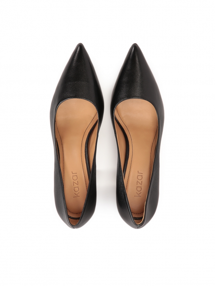 Skórzane czarne czółenka na stabilnym obcasie