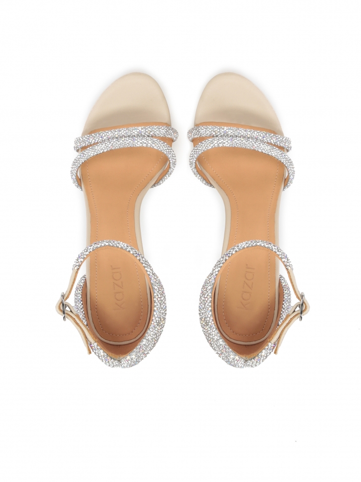 Zdobione cyrkoniami sandały ślubne na platformie i wysokim obcasie