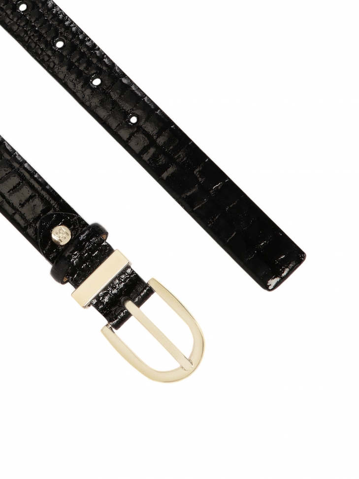 Czarny lakierowany pasek z tłoczonym printem