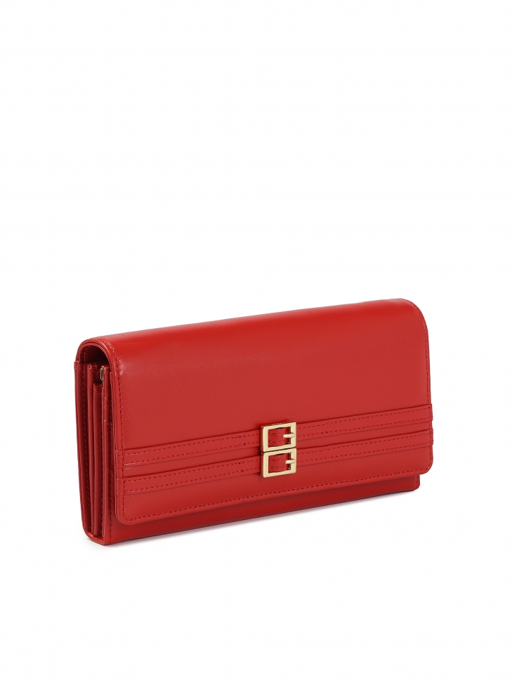 Czerwony skórzany portfel z dwoma klamerkami