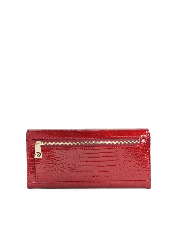 Czerwony portfel z lakierowanej skóry tłoczony wzór oko