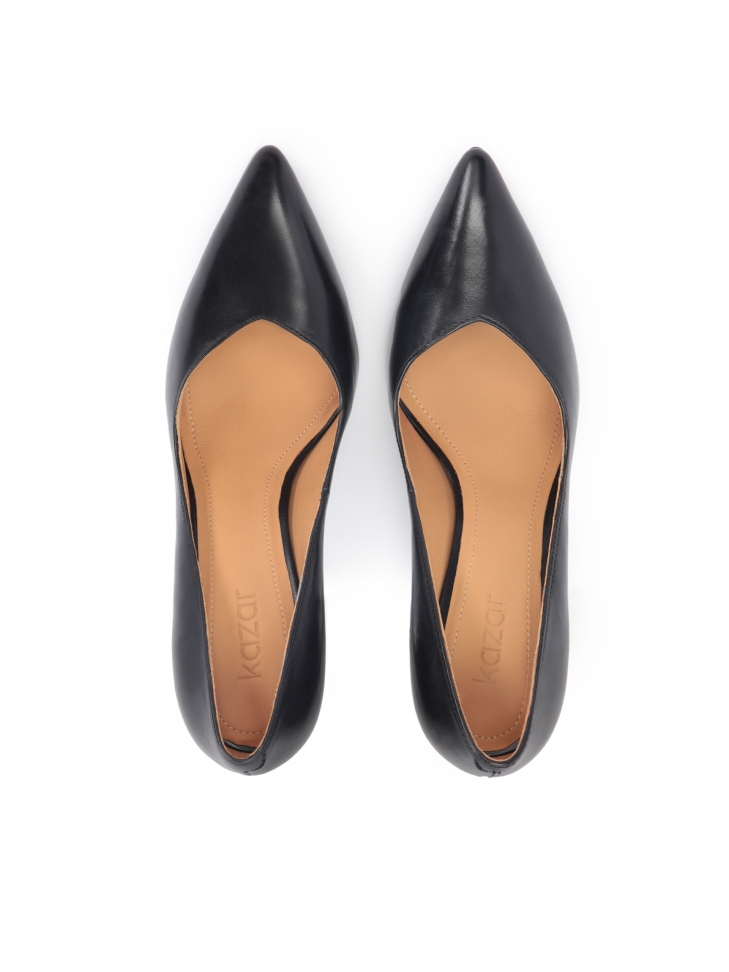 Czarne skórzane czółenka z noskiem w szpic