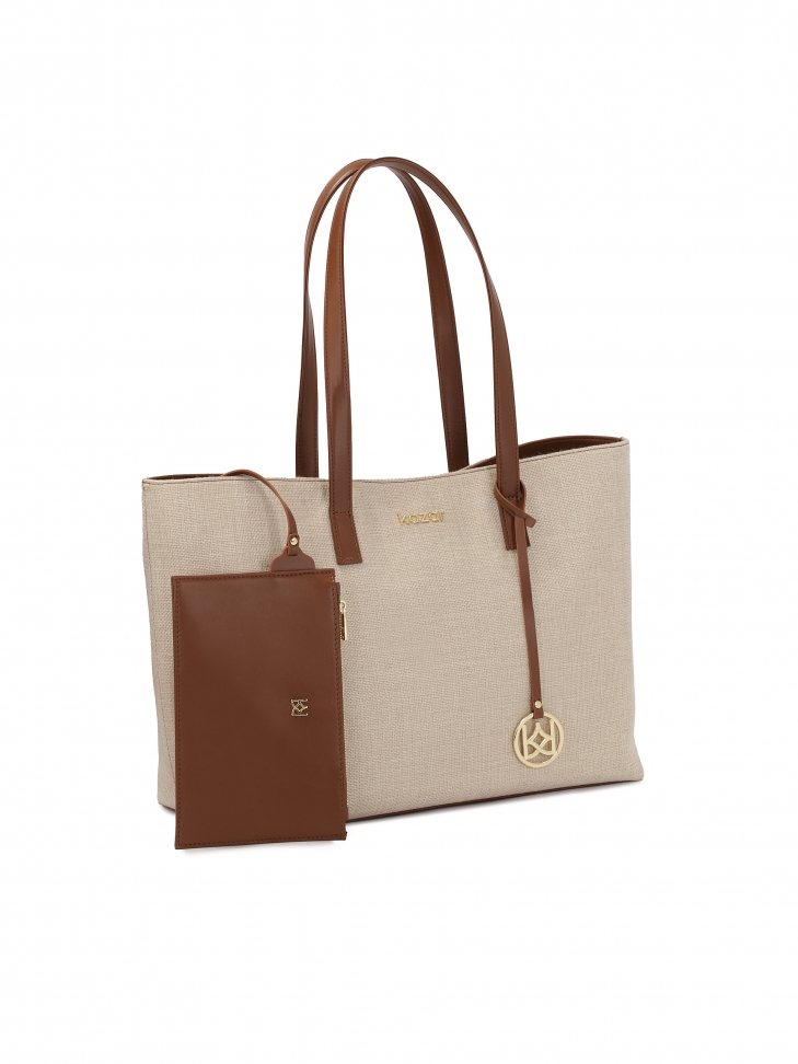 Duża torebka z tkaniny Canvas i skóry naturalnej