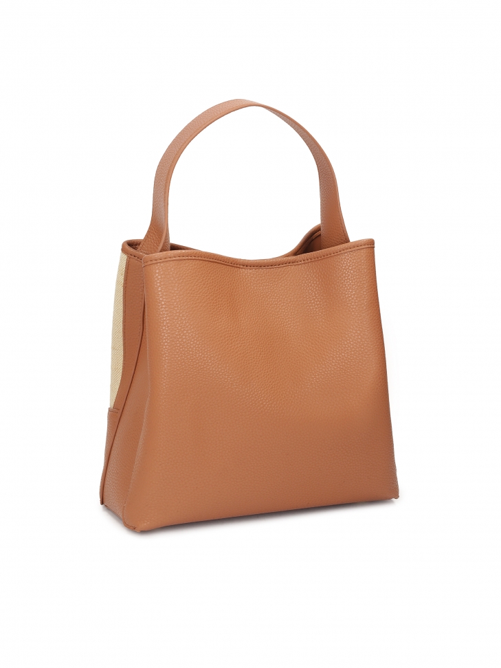 Brązowa torebka ze skóry i tkaniny