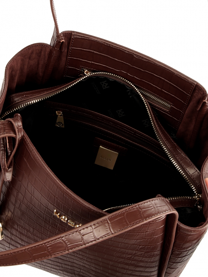 Duża brązowa torebka na ramię z tłoczonej skóry