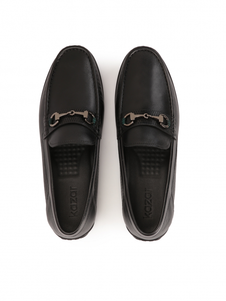 Komfortowe czarne mokasyny z metalowym wędzidłem