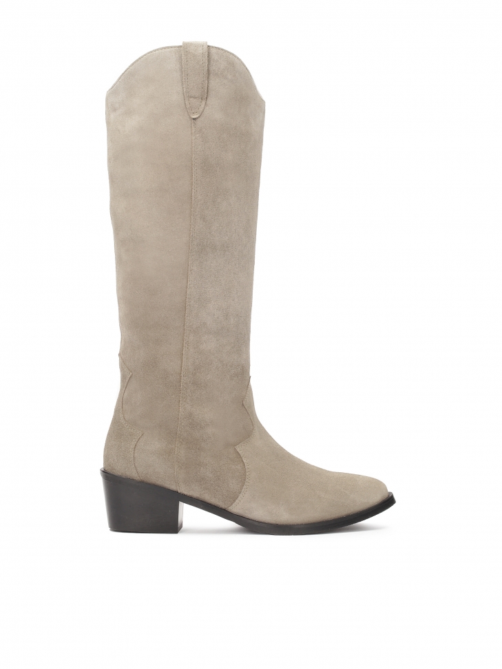 Szare kowbojki z wysoką cholewką z zamszu