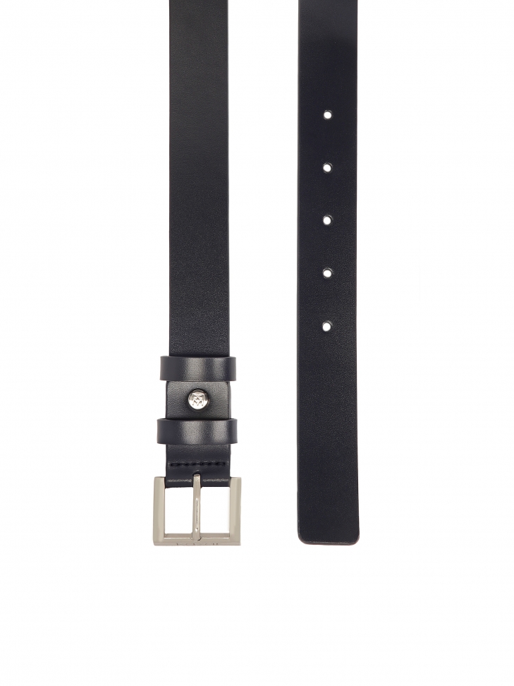 Granatowy skórzany pasek ze srebrną klamrą