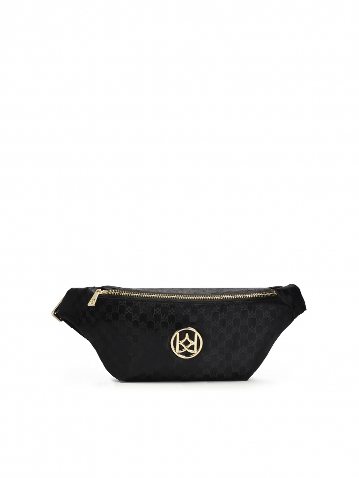 Tekstylna czarna nerka ze otymi elementami