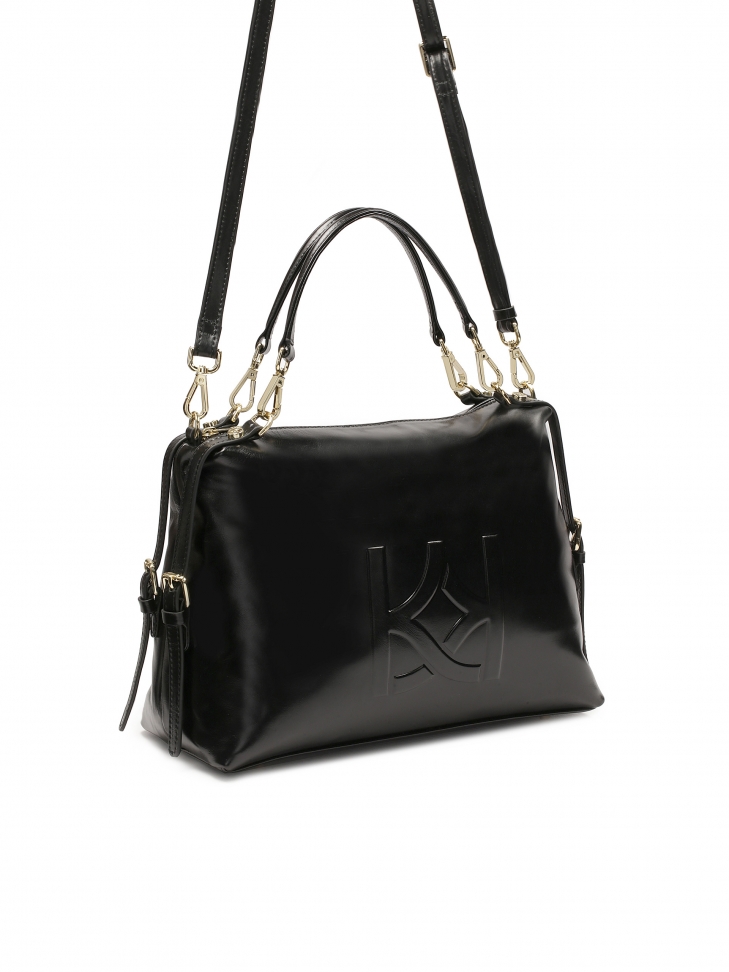 Pojemna czarna torebka ze skóry