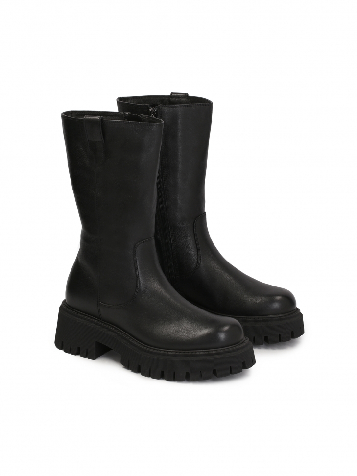 Czarne skórzane trzewiki damskie z suwakiem