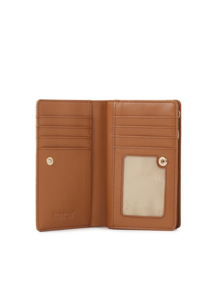 Jasny wzorzysty portfel z brązowym wnętrzem