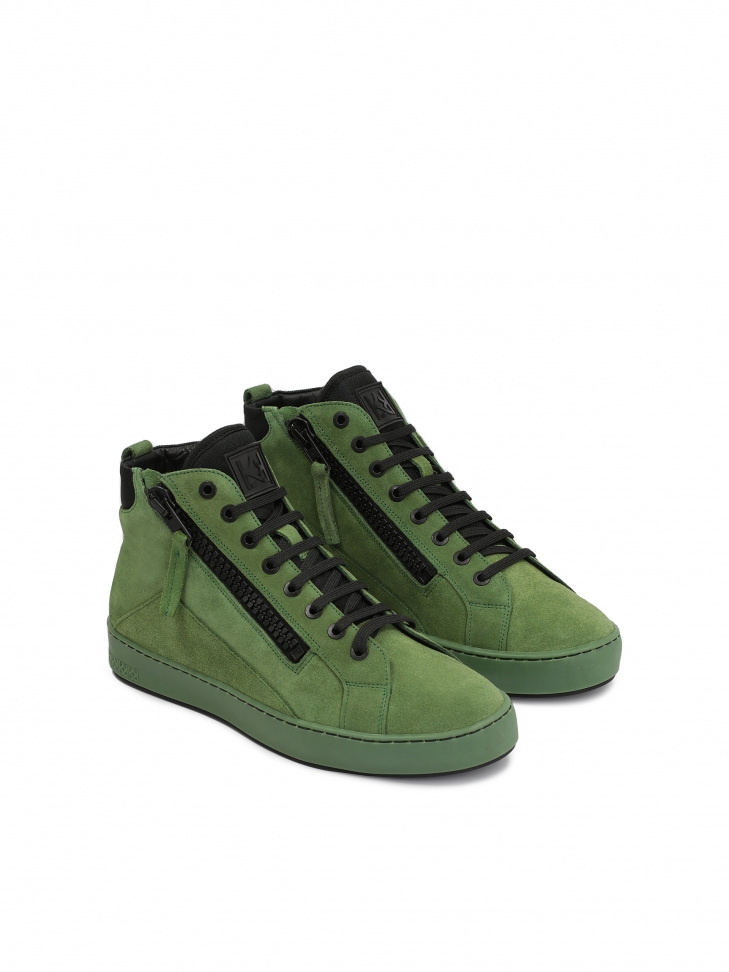 Zielone zamszowe sneakersy męskie z wysoką cholewką