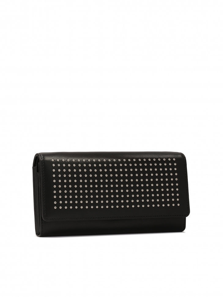 Duży portfel ze skóry ozdobiony srebrnymi dżetami