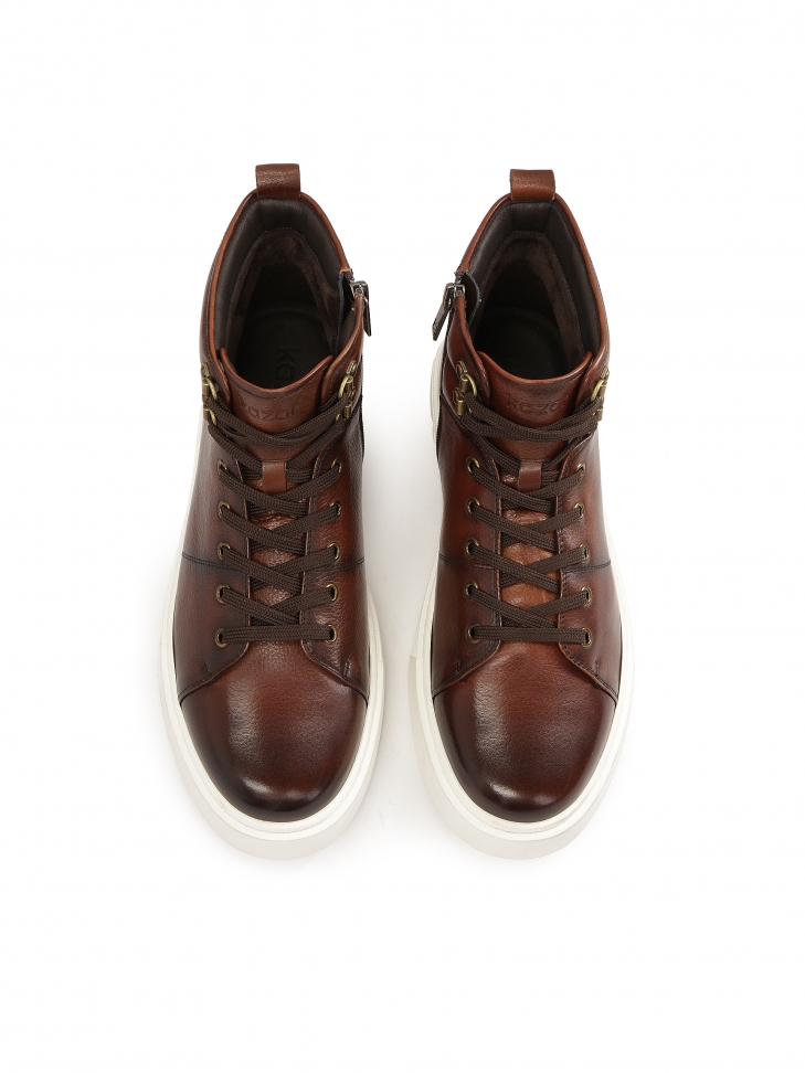 Brązowe skórzane sneakersy z wysoką cholewką