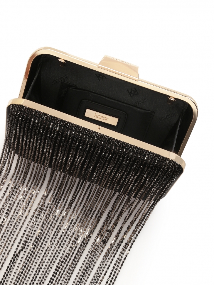 Sztywna torebka puzderko z długimi łańcuchami cyrkonii