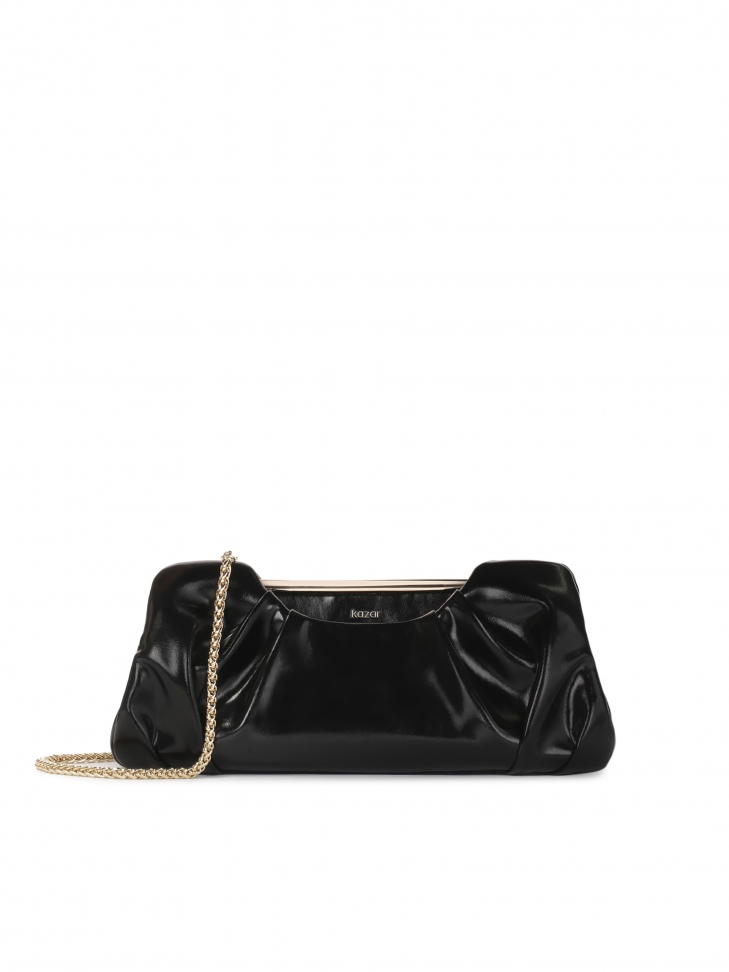 Marszczona skórzana torebka z metalową ramą