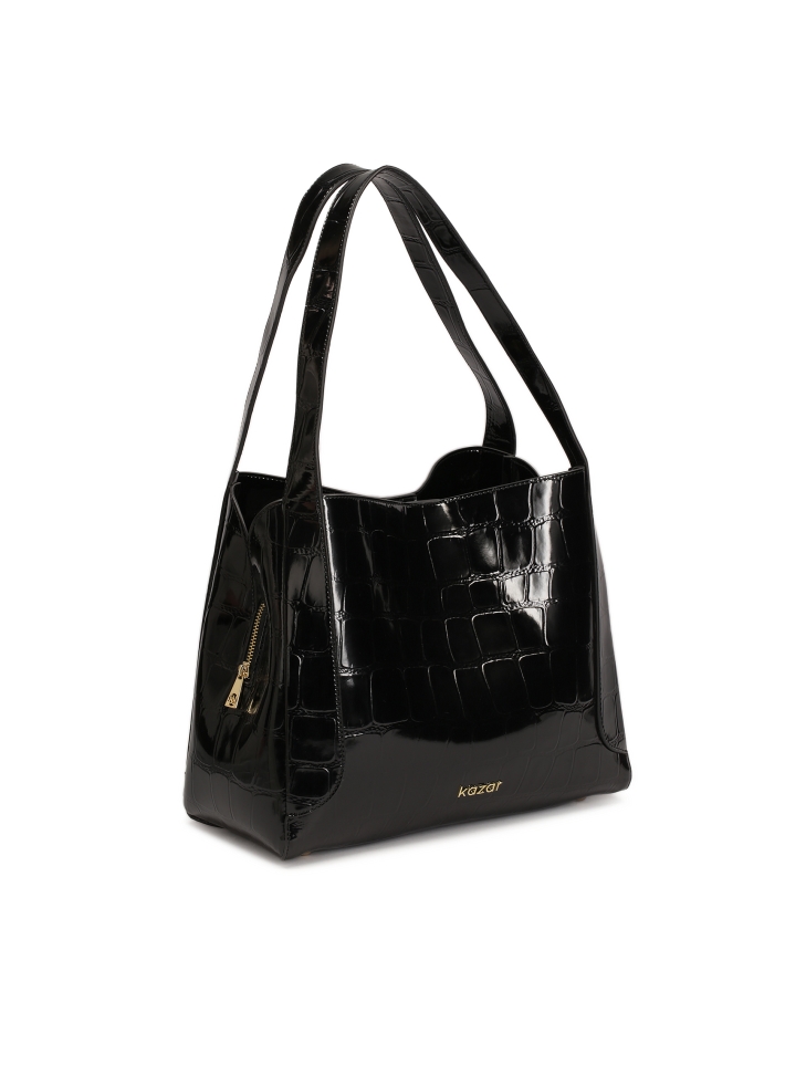 Torebka na ramię z tłoczonej skóry lakierowanej