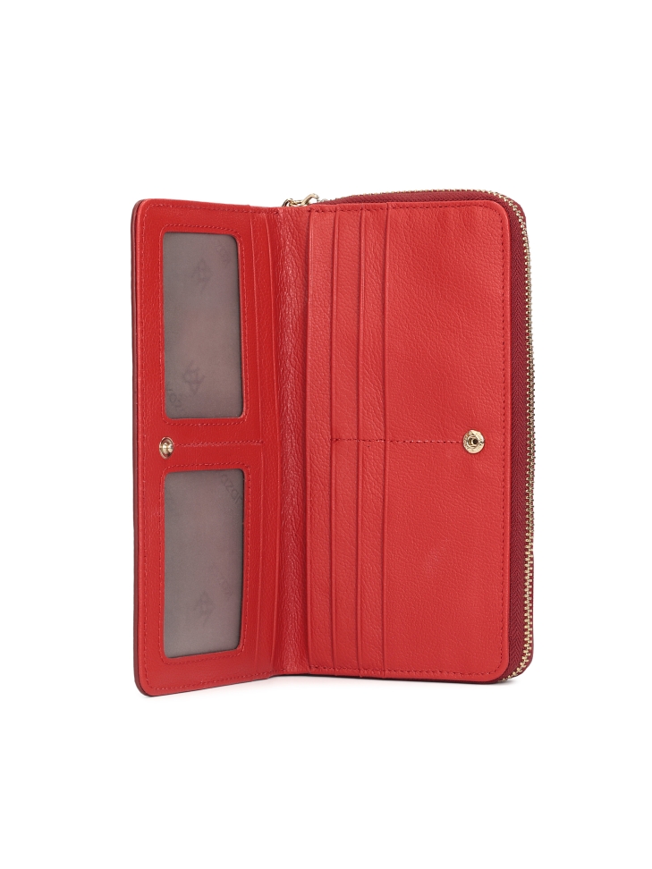 Elegancki czerwony portfel z lakierowanej skóry w tłoczony wzór