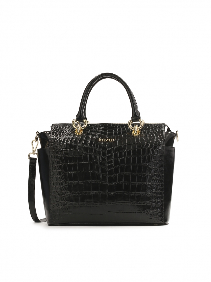 Elegancka skórzana torebka w tłoczony wzór oko