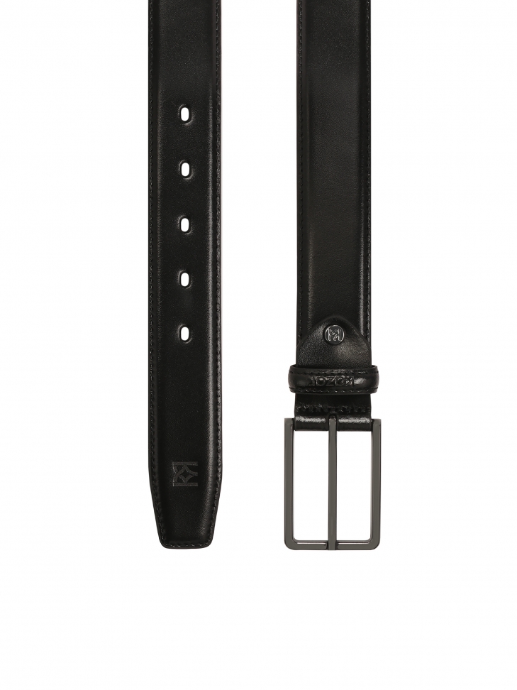 Czarny pasek męski z przeszyciami
