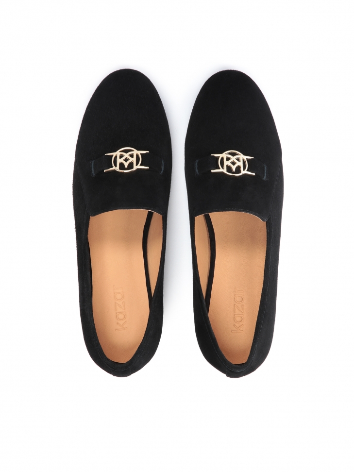 Czarne półbuty damskie z miękkiego zamszu