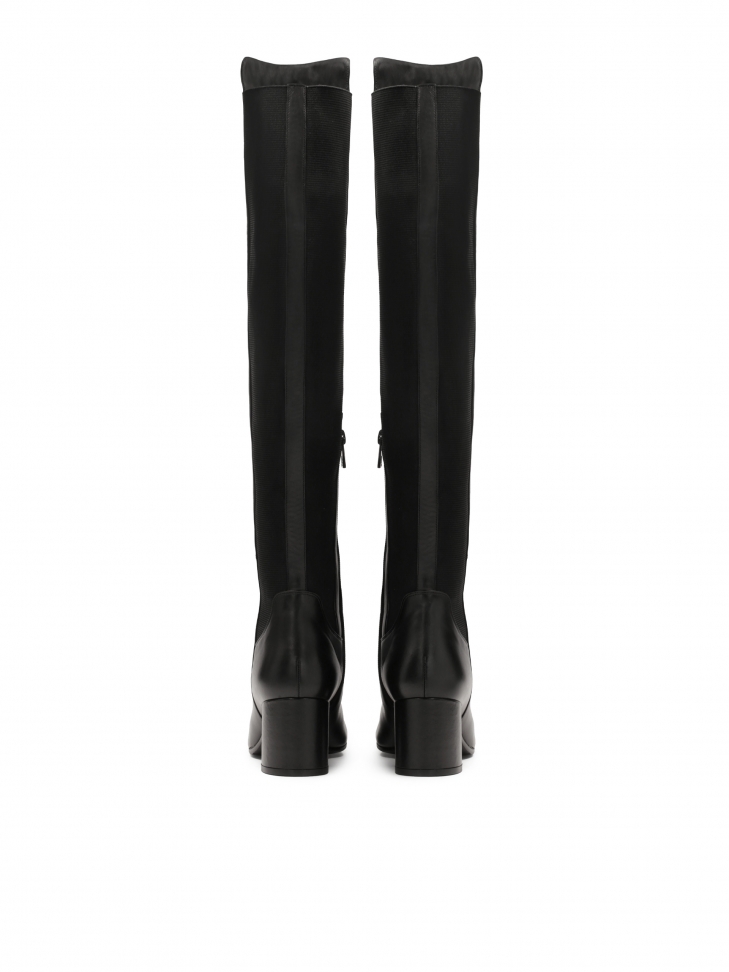 Czarne kozaki na obcasie z elastyczną wstawką