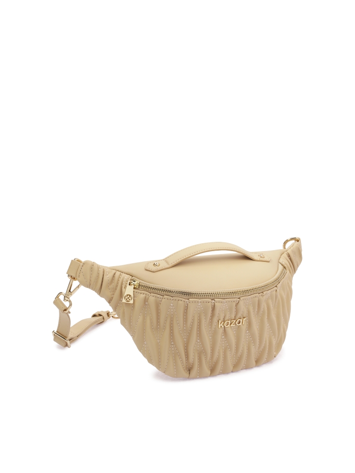 Beżowa skórzana nerka z pikowaniem