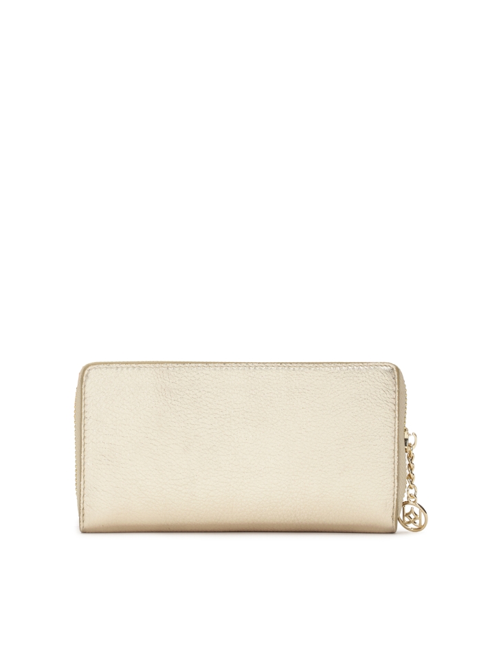 Złoty portfel ze skóry z pojemnym wnętrzem